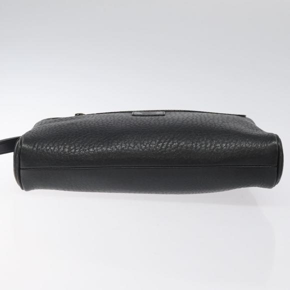 Burberrys Clutch Bag Leather Black Auth bs25815